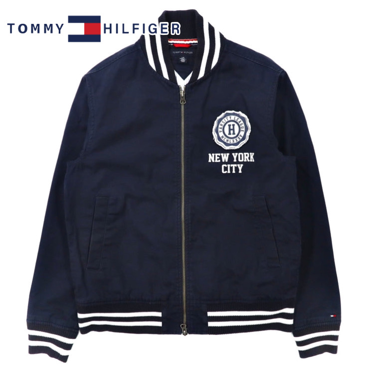 TOMMY HILFIGER スタジャン S ネイビー コットン ロゴワッペン ダブルジップ | Vintage.City