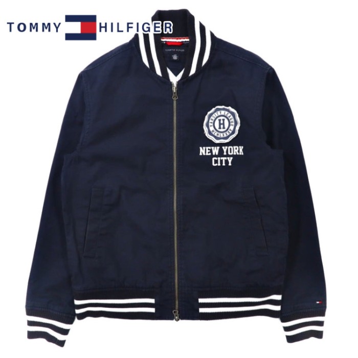 TOMMY HILFIGER スタジャン S ネイビー コットン ロゴワッペン ダブル ...