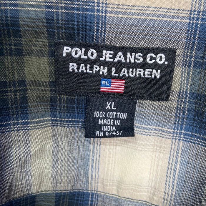 POLO JEANS オンブレチェックオープンカラーシャツ XL 開襟 ラルフ