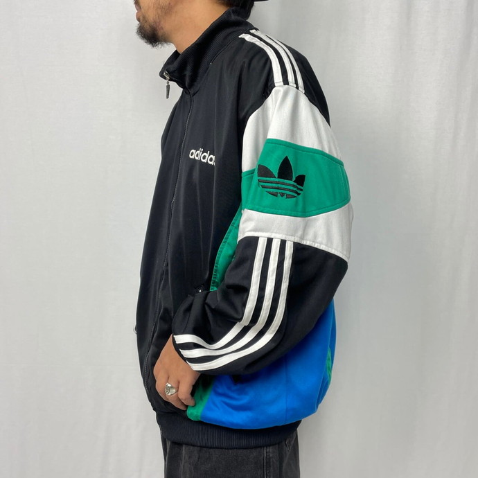 adidasトラックジャケット　トレフォイルロゴ刺繍ジャージ　白黒メンズXL f