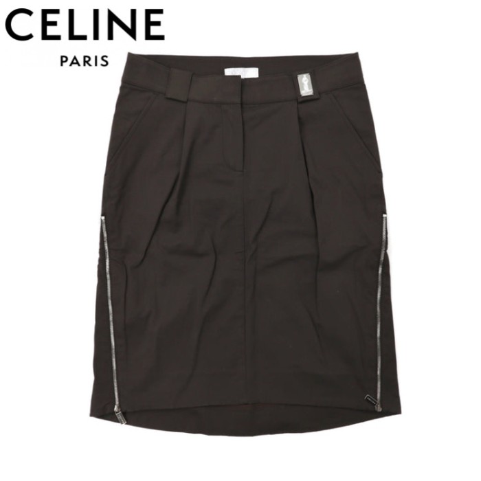 CELINE サイドジップスカート 34 グレー コットン 2 2B79/2323