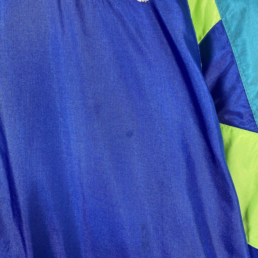 80s アディダス ロゴ刺繍 ネオンカラー ナイロンジャケット 青黄色 XL