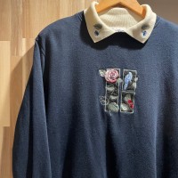Bonnie Evans 刺繍　襟付き　スウェットシャツ　ネイビー　C322 | Vintage.City 古着屋、古着コーデ情報を発信