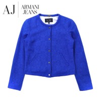 ARMANI JEANS ノーカラースナップジャケット 40 ブルー コットン 総柄 ルーマニア製 | Vintage.City 古着屋、古着コーデ情報を発信