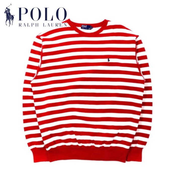 Polo by Ralph Lauren クルーネックスウェット M レッド ボーダー コットン 裏起毛 | Vintage.City 빈티지숍, 빈티지 코디 정보