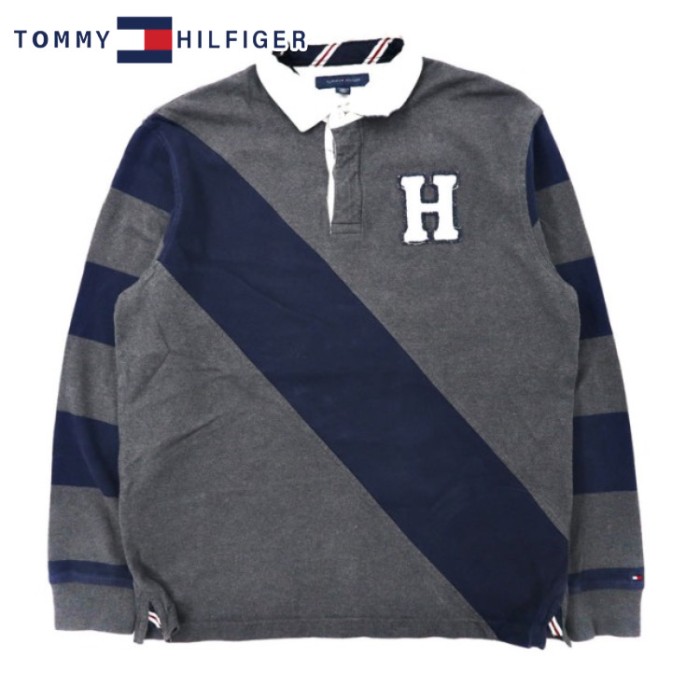 TOMMY HILFIGER ラガーシャツ L グレー コットン ロゴワッペン | Vintage.City 빈티지숍, 빈티지 코디 정보