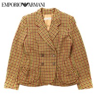 EMPORIO ARMANI ダブル テーラードジャケット 40 ブラウン チェック ウール シルク混 イタリア製 | Vintage.City 빈티지숍, 빈티지 코디 정보