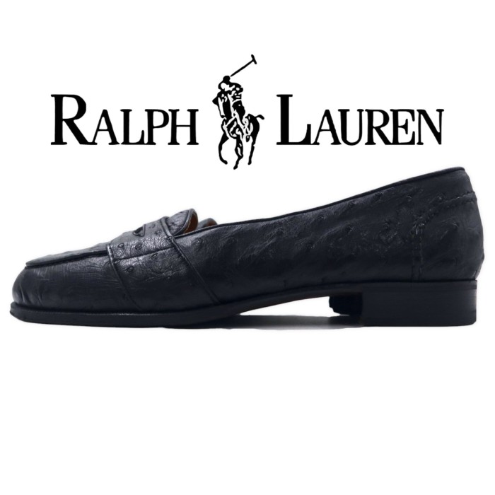 Polo Ralph Lauren オーストリッチ レザー ローファー 24cm ブラック 
