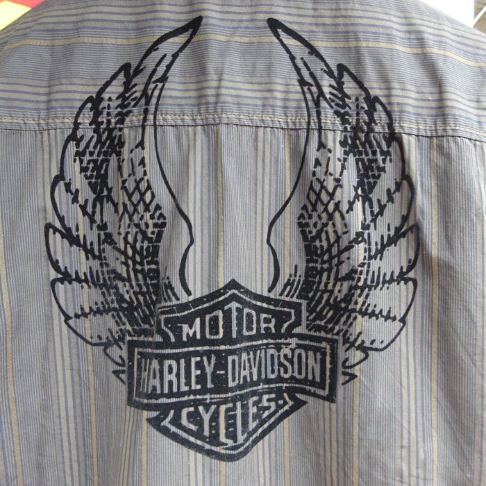 ハーレーダビッドソン ワークシャツ L グレー ストライプ 背面ロゴ 長袖 8381 | Vintage.City 古着屋、古着コーデ情報を発信