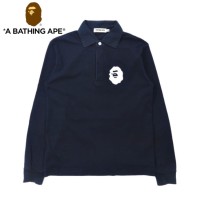 A BATHING APE ラガーシャツ M ネイビー コットン ロゴプリント | Vintage.City 古着屋、古着コーデ情報を発信