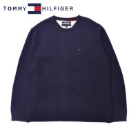 TOMMY HILFIGER クルーネックニットセーター L ネイビー コットン パキ綿 90年代 | Vintage.City 古着屋、古着コーデ情報を発信