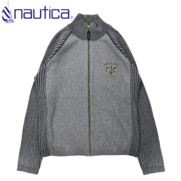 NAUTICA ビッグサイズ フルジップニット セーター XL グレー コットン
