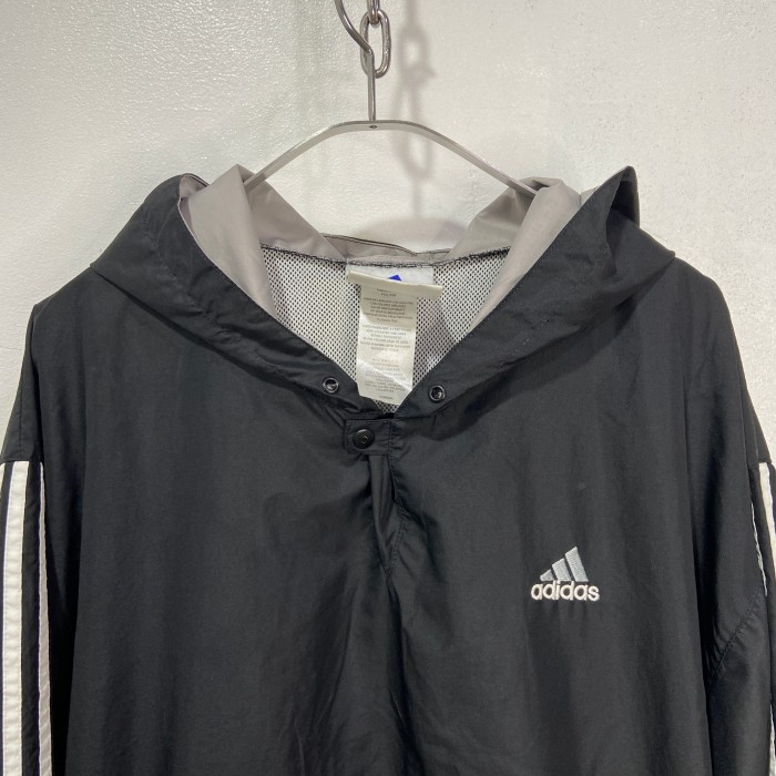 90s adidas ナイロンアノラックパーカー パフォーマンスロゴ 黒 M 