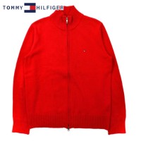 TOMMY HILFIGER フルジップニットジャケット M レッド プレミアムコットン ワンポイントロゴ刺繍 | Vintage.City 古着屋、古着コーデ情報を発信