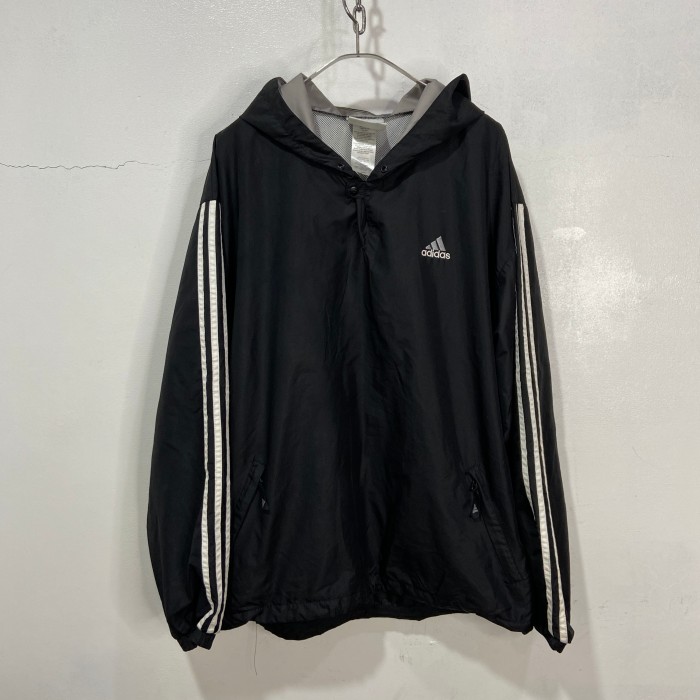 90s adidas ナイロンアノラックパーカー パフォーマンスロゴ 黒 M 