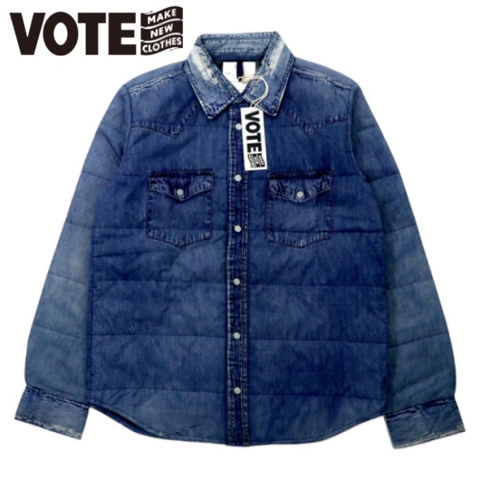 VOTE MAKE NEW CLOTHES 3Dデニム転写 ダウンシャツ M ブルー 3D VTG