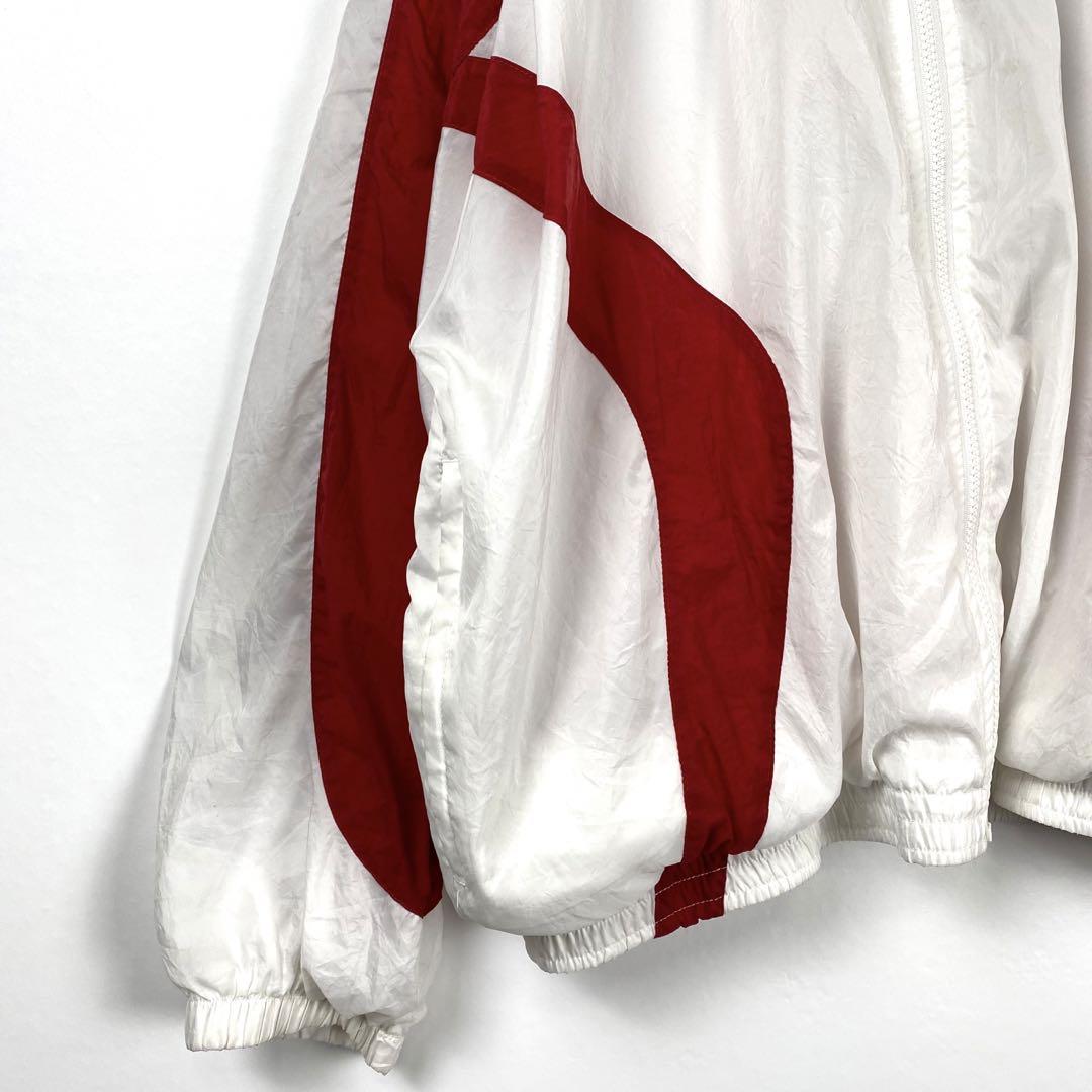 90s NIKE 白タグ スウッシュ ロゴ刺繍 ナイロンジャケット 白赤 XL