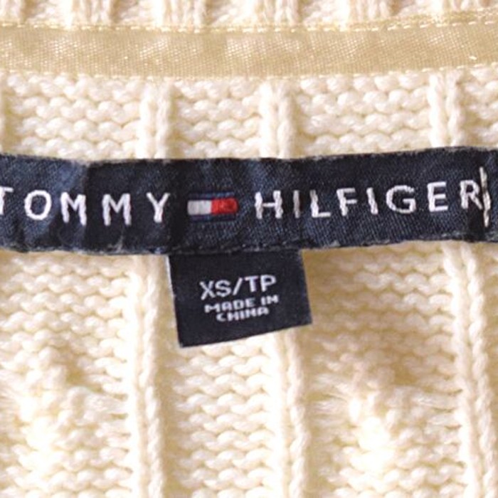 トミーヒルフィガー Vネック コットンニット セーター レディースXS 白色 ホワイト TOMMY HILFIGER @CH0512 | Vintage.City 古着屋、古着コーデ情報を発信