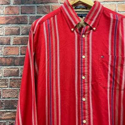 Tommy Hilfiger トミーヒルフィガー ストライプシャツ シャツ ロゴ 刺繍 ワンポイントL | Vintage.City 古着屋、古着コーデ情報を発信
