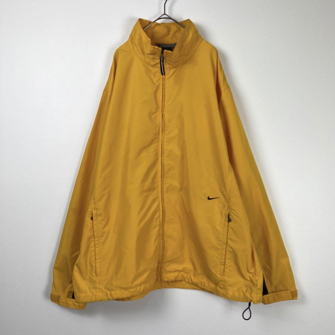 00s NIKE スウッシュ 裾ロゴ刺繍 ナイロンジャケット カラシ 黄色 XL 