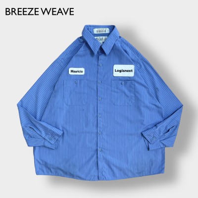 【BREEZE WEAVE】MEXICO製 ワークシャツ ストライプ 企業ロゴ 企業系 三菱ロジスネクスト 長袖シャツ ワッペン XL相当 ビッグサイズ US古着 | Vintage.City 古着屋、古着コーデ情報を発信