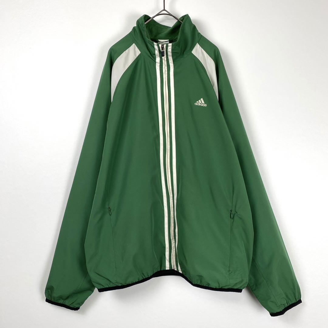 90s adidas バックロゴ刺繍 ナイロンジャケット 緑黒灰 2XL