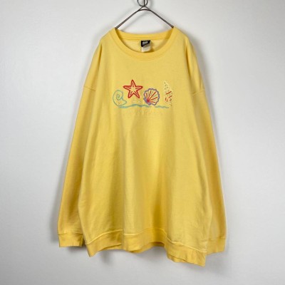 90s USA製 一点物 可愛い 刺繍 ヒトデ 貝殻 スウェット 薄黄色 XL | Vintage.City 古着屋、古着コーデ情報を発信