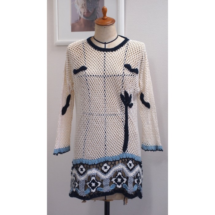 crochet tops / クロシェ編みトップス ブルー #1267 | Vintage.City