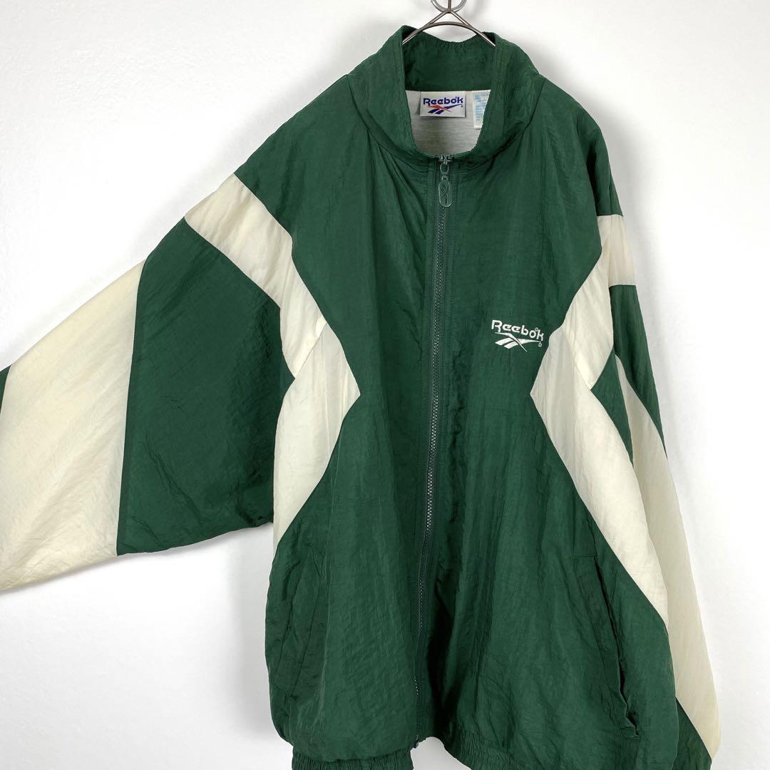 90s Reebok バイカラー ナイロンジャケット 緑白 L S239 | Vintage.City