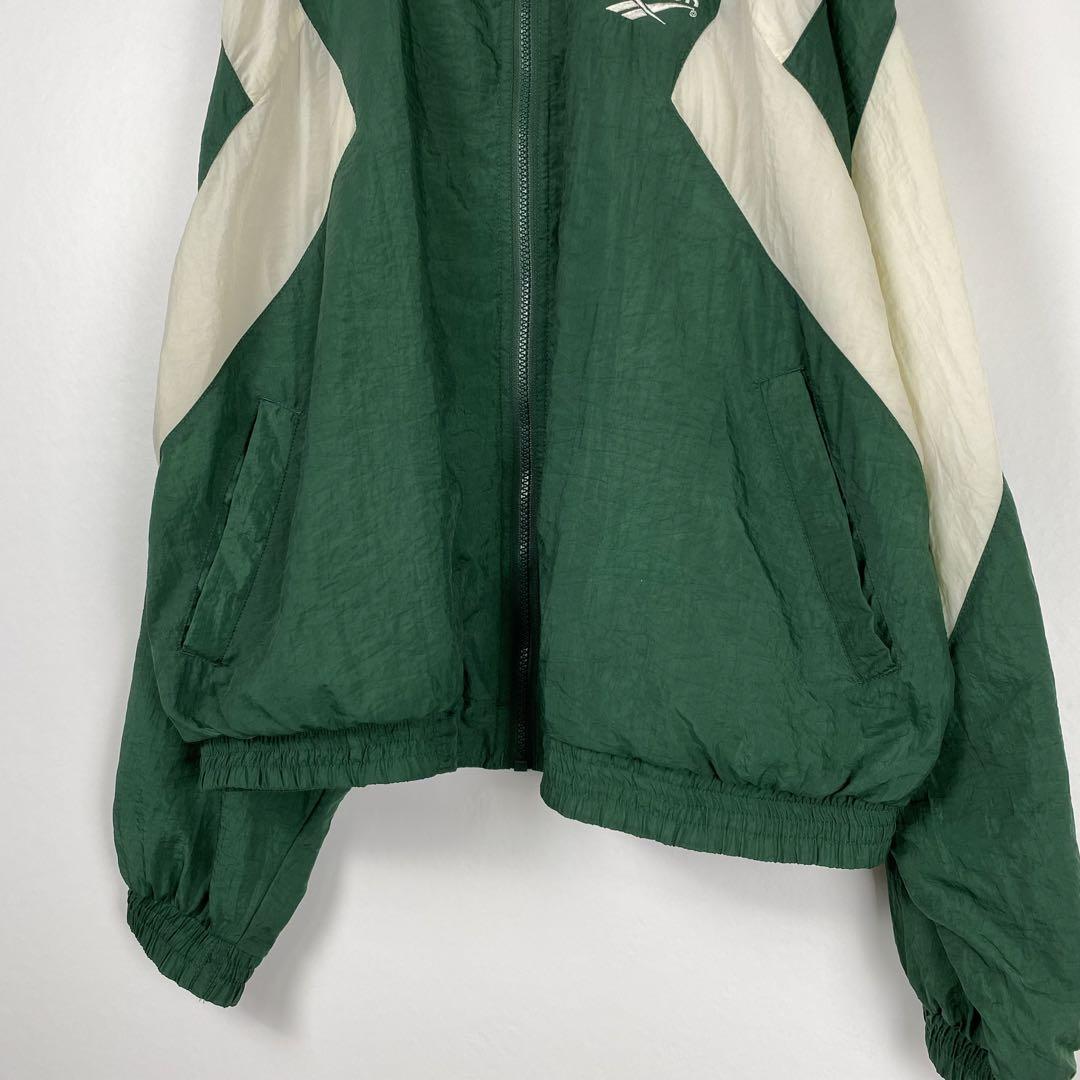 90s Reebok バイカラー ナイロンジャケット 緑白 L S239