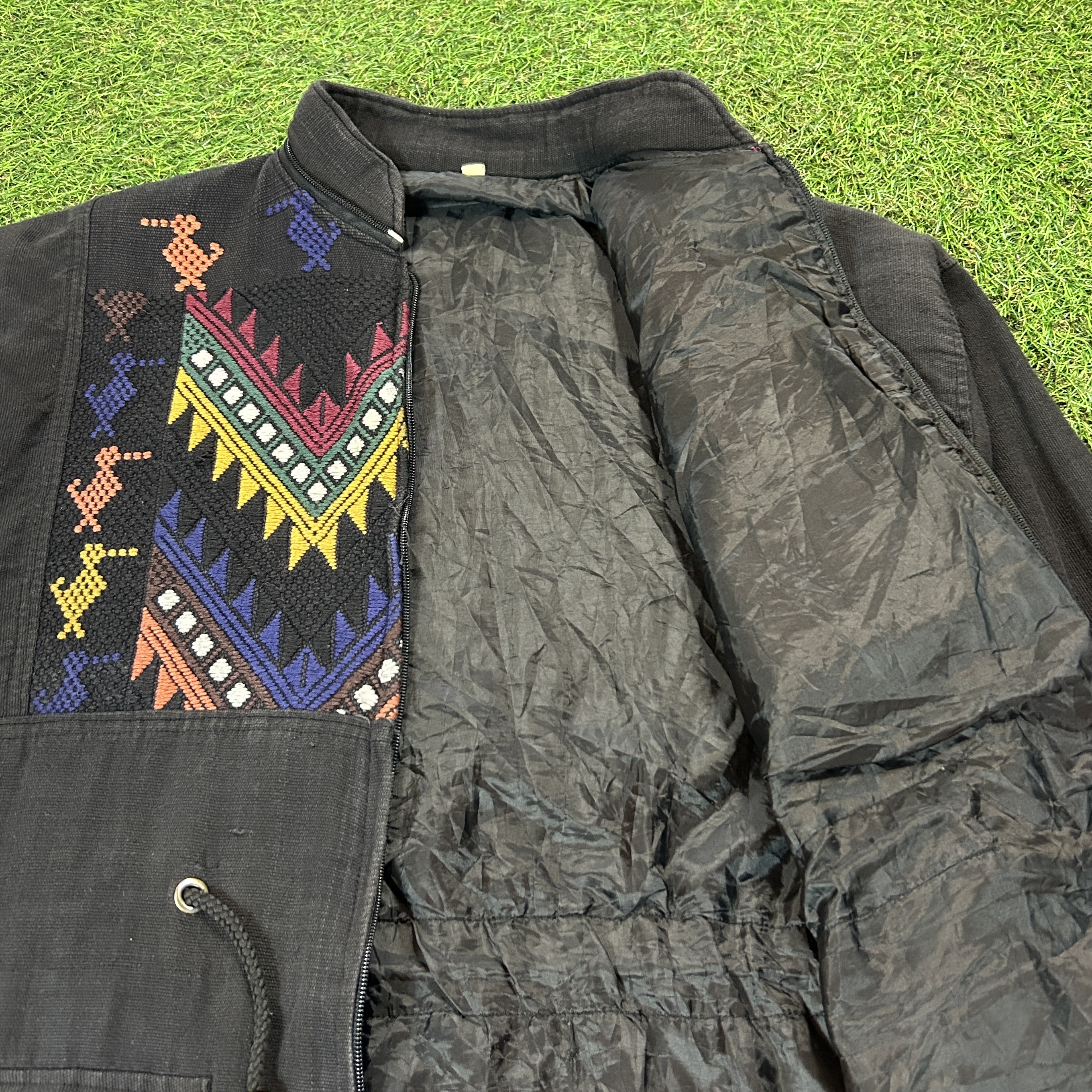 Men'sネイティブ 刺繍 ジャケット / 古着 黒 民族 オリエンタル