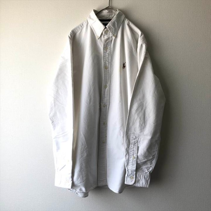 希少‼︎】ラルフローレン 刺繍ロゴ 90s 長袖 BDシャツ ホワイト古着屋 