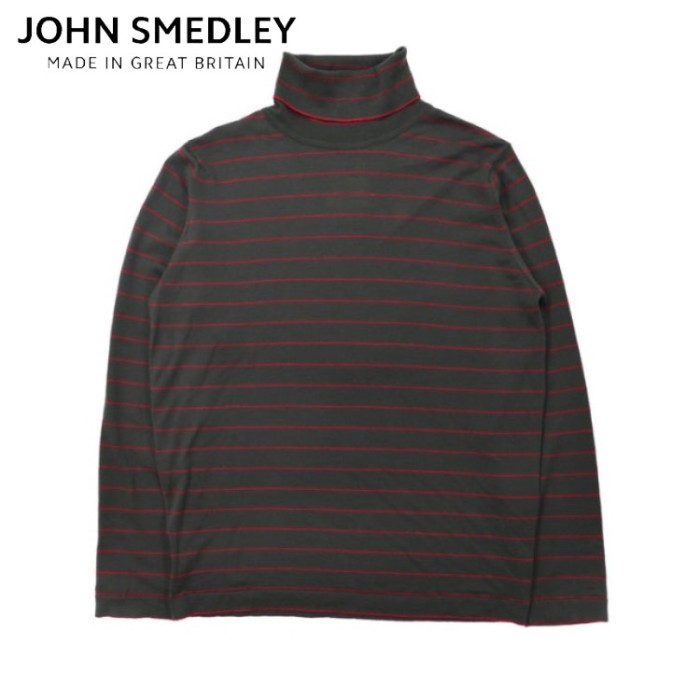 JOHN SMEDLEY タートルネックニットセーター M カーキ ストライプ ウール イングランド製 | Vintage.City 古着屋、古着コーデ情報を発信