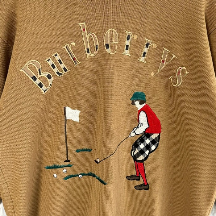 Burberry バーバリー ニットセーター L 刺繍ロゴ ノバチェック 90s