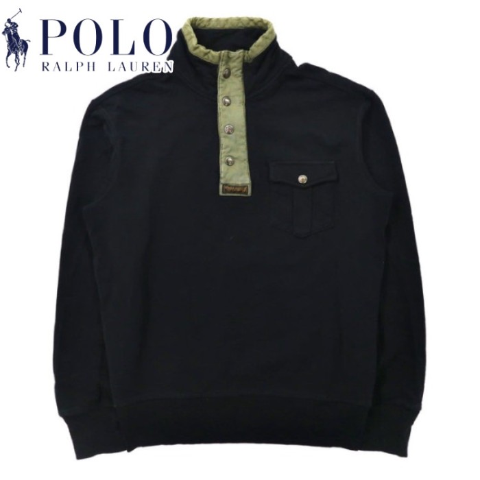 Polo by Ralph Lauren ハーフスナップスウェット M ブラック コットン TALONジップ | Vintage.City 빈티지숍, 빈티지 코디 정보