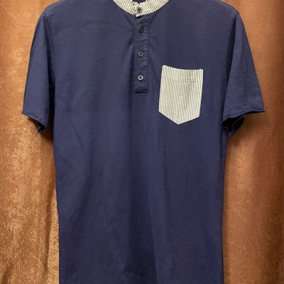MADE IN ITALY製 DANIELE ALESSANDRINI 加工ヘンリーネックTシャツ ネイビー Sサイズ | Vintage.City 古着屋、古着コーデ情報を発信