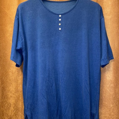 MADE IN ITALY製 ヘンリーネックデザインTシャツ ブルー Sサイズ | Vintage.City 古着屋、古着コーデ情報を発信