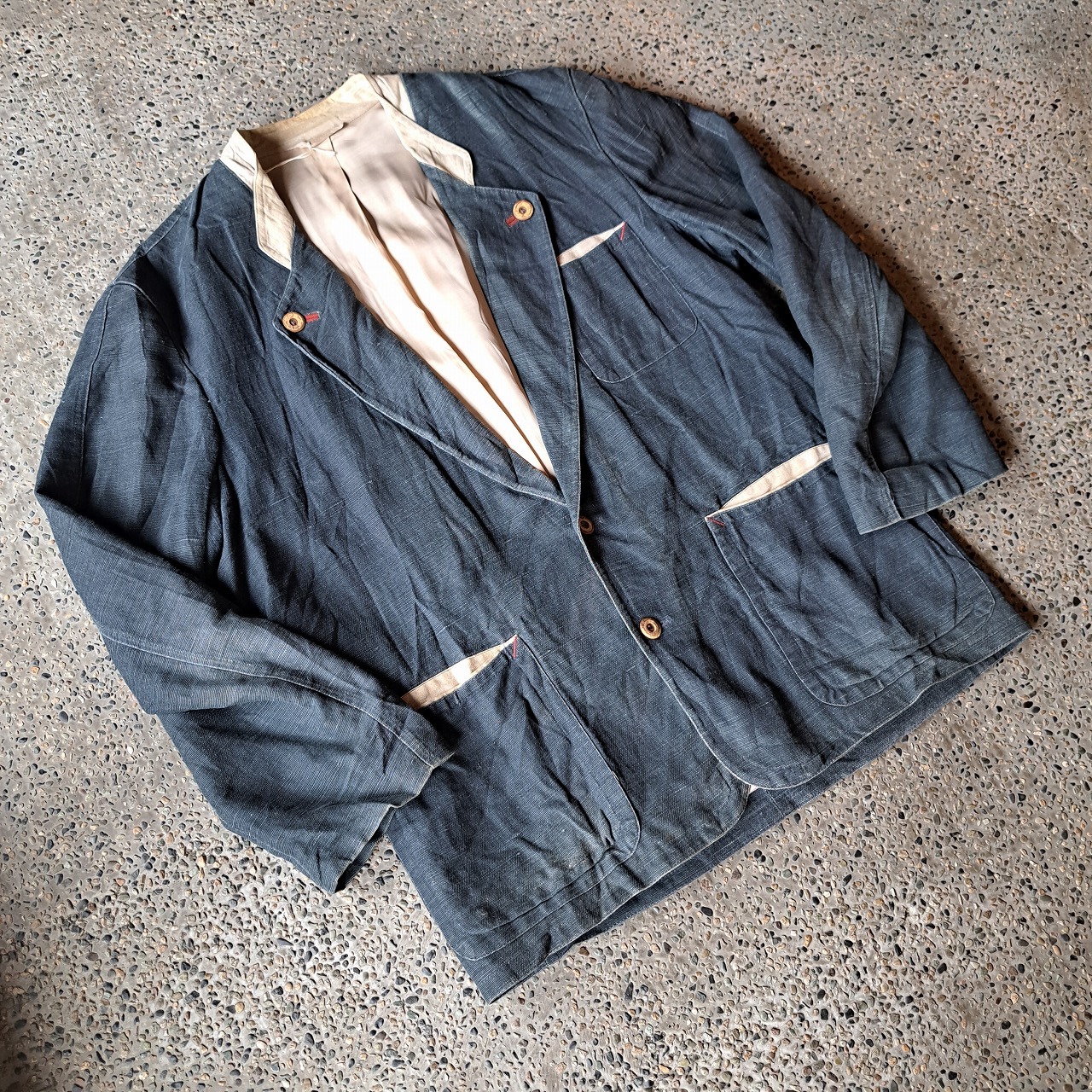 USED ユーロ リネンジャケット 紺色 デザインジャケット vintage