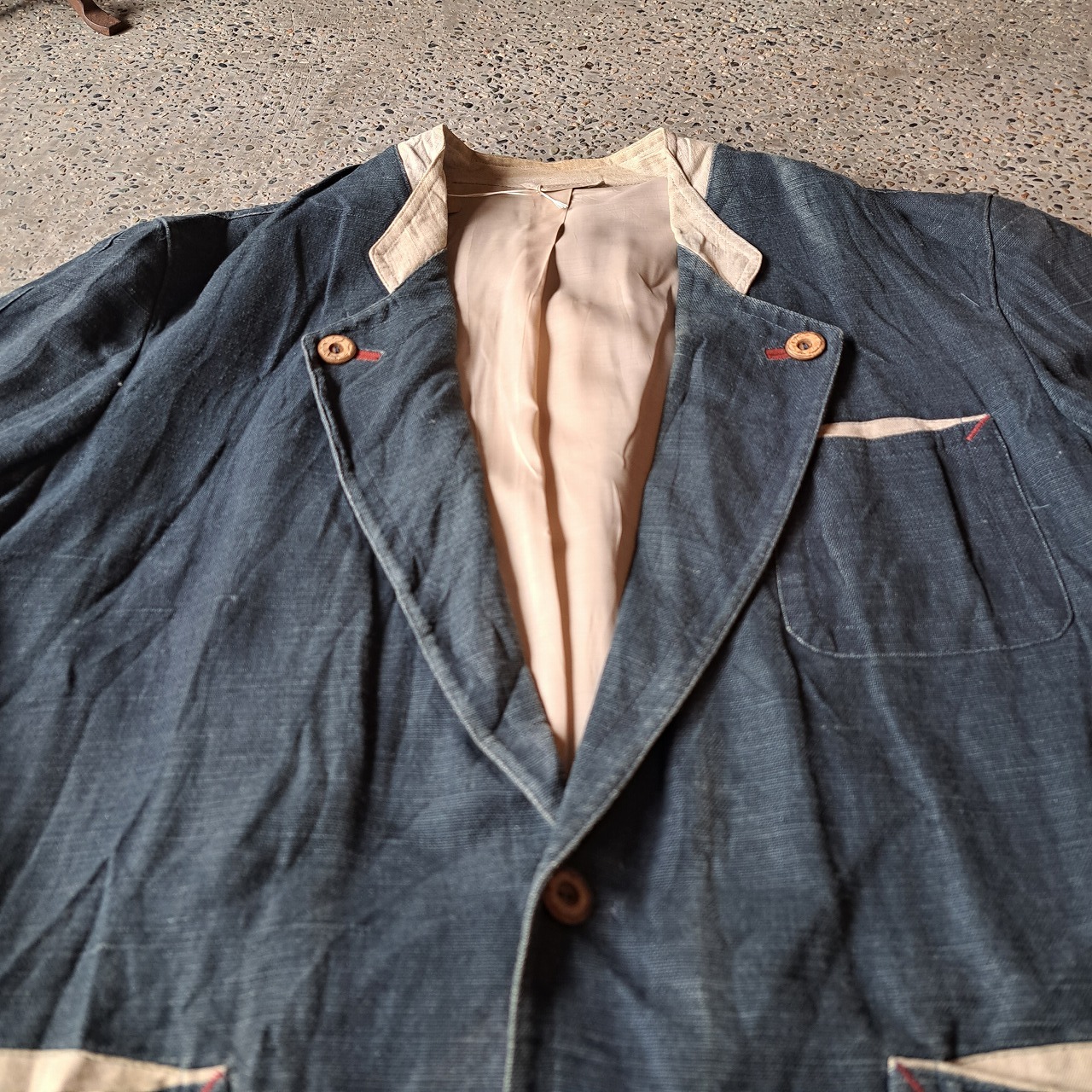 USED ユーロ リネンジャケット 紺色 デザインジャケット vintage