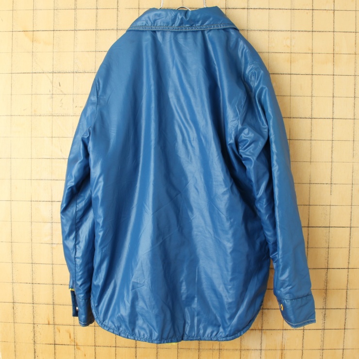 70s 80s USA 中綿 ナイロン シャツ ジャケット ネイビー ブルー