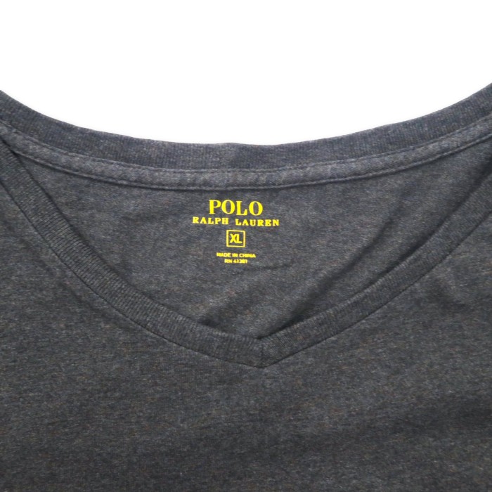 POLO RALPH LAUREN Vネック ロングスリーブ Tシャツ ロンT XL グレー コットン スモールポニー刺繍 | Vintage.City 古着屋、古着コーデ情報を発信