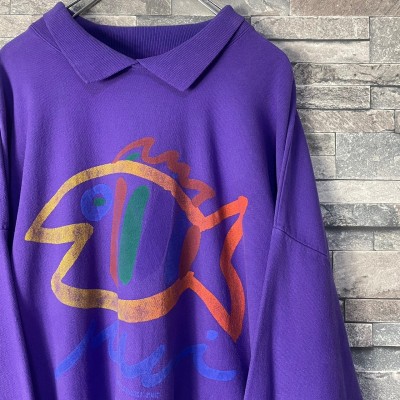 Fish design purple collar sweat | Vintage.City 古着屋、古着コーデ情報を発信