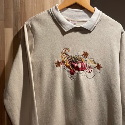 Adrian Delafield 襟付き　刺繍　スウェットシャツ　C414 | Vintage.City 古着屋、古着コーデ情報を発信