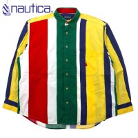 nautica 90年代 マルチストライプシャツ L マルチカラー コットン ワンポイントロゴ刺繍 ビッグサイズ | Vintage.City 古着屋、古着コーデ情報を発信