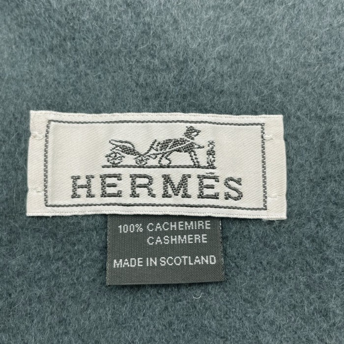 HERMES エルメス マフラー レクトヴェルソ ロゴ刺繍 カシミヤ100% ブルーグレー スコットランド製 | Vintage.City 古着屋、古着コーデ情報を発信