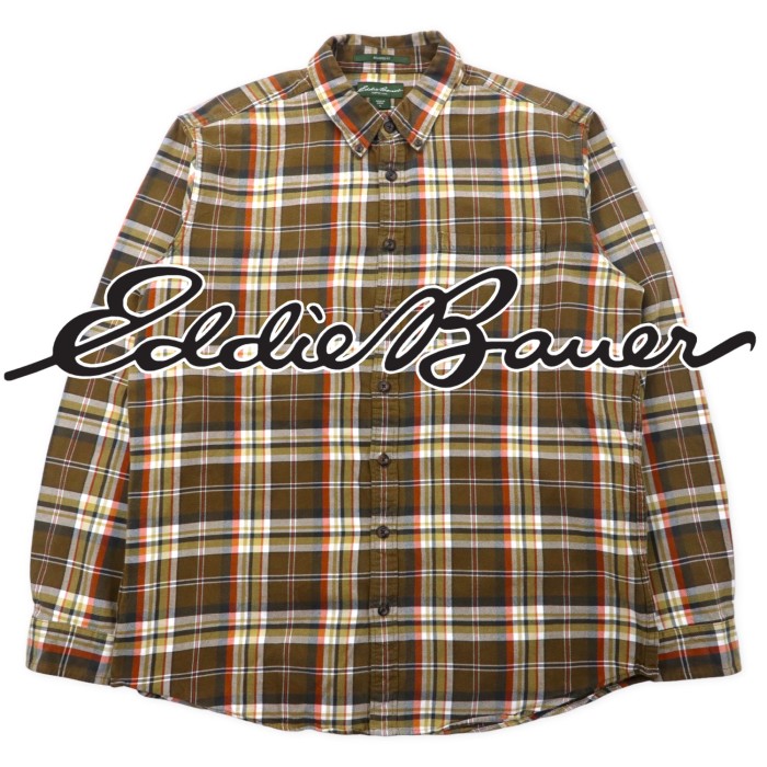 Eddie Bauer フランネル ボタンダウンシャツ L ブラウン チェック コットン RELAXED FIT | Vintage.City 古着屋、古着コーデ情報を発信