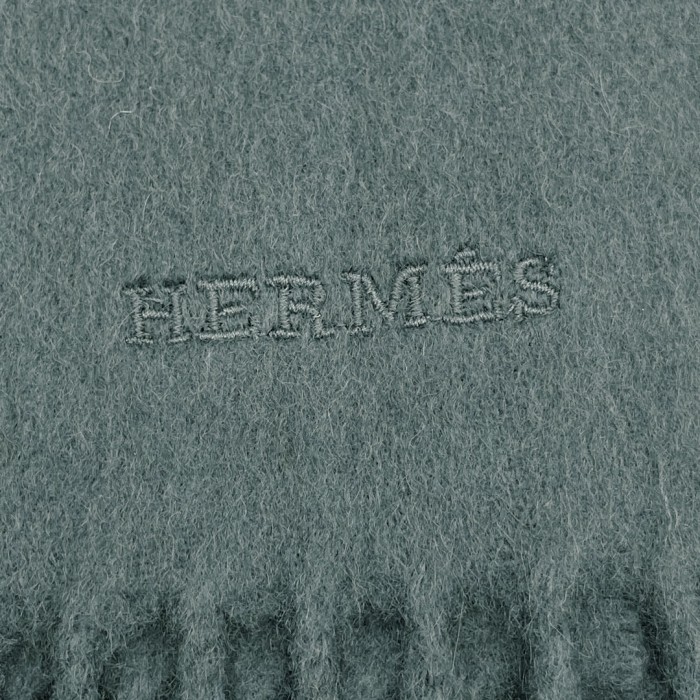 HERMES エルメス マフラー レクトヴェルソ ロゴ刺繍 カシミヤ100% ブルーグレー スコットランド製 | Vintage.City 빈티지숍, 빈티지 코디 정보