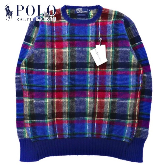 Polo by Ralph Lauren クルーネックニット セーター M ブルー タータンチェック ラムウール 未使用品 | Vintage.City 古着屋、古着コーデ情報を発信