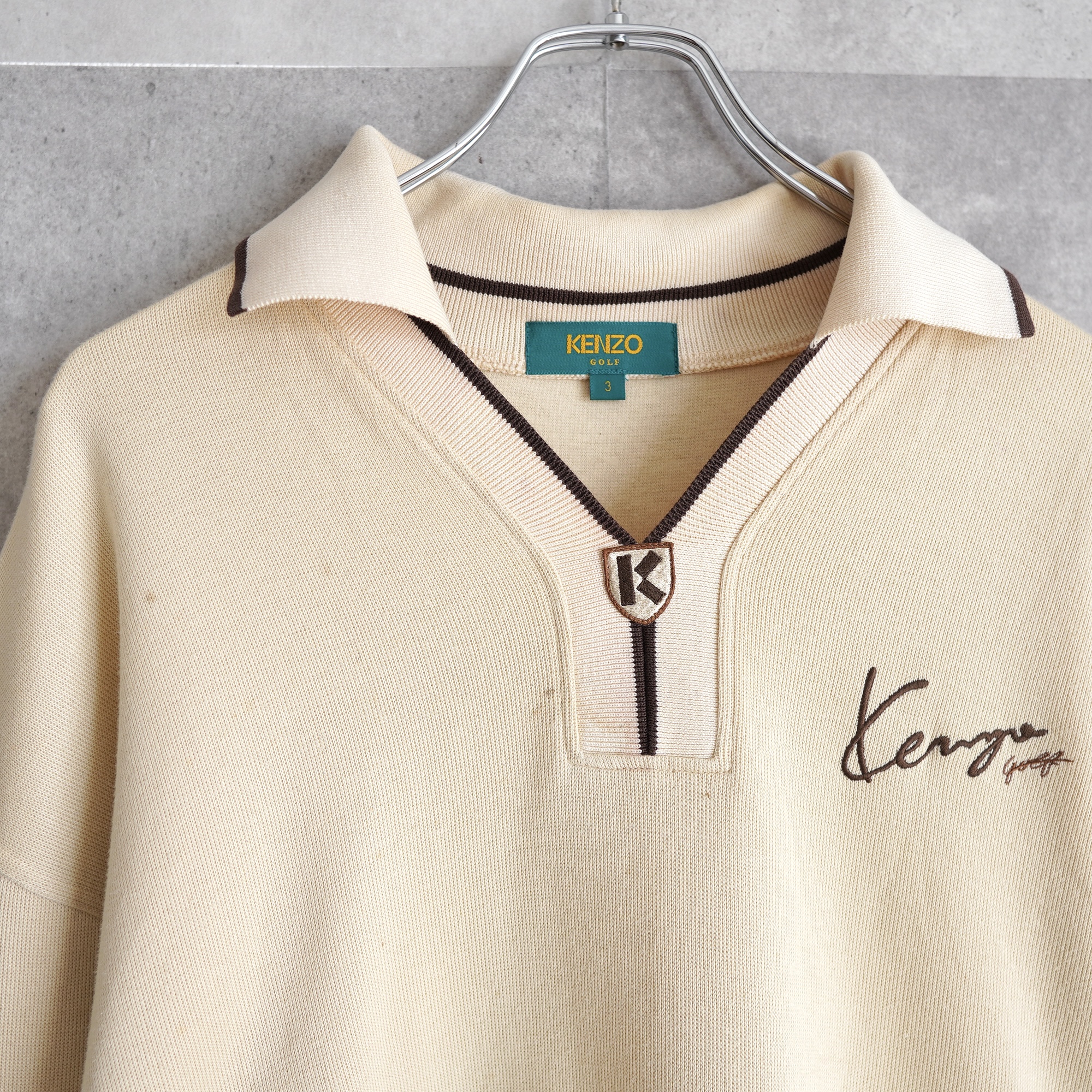 KENZO ケンゾー ニット セーター ロゴ刺繡 襟付き 日本製 Mサイズ ...