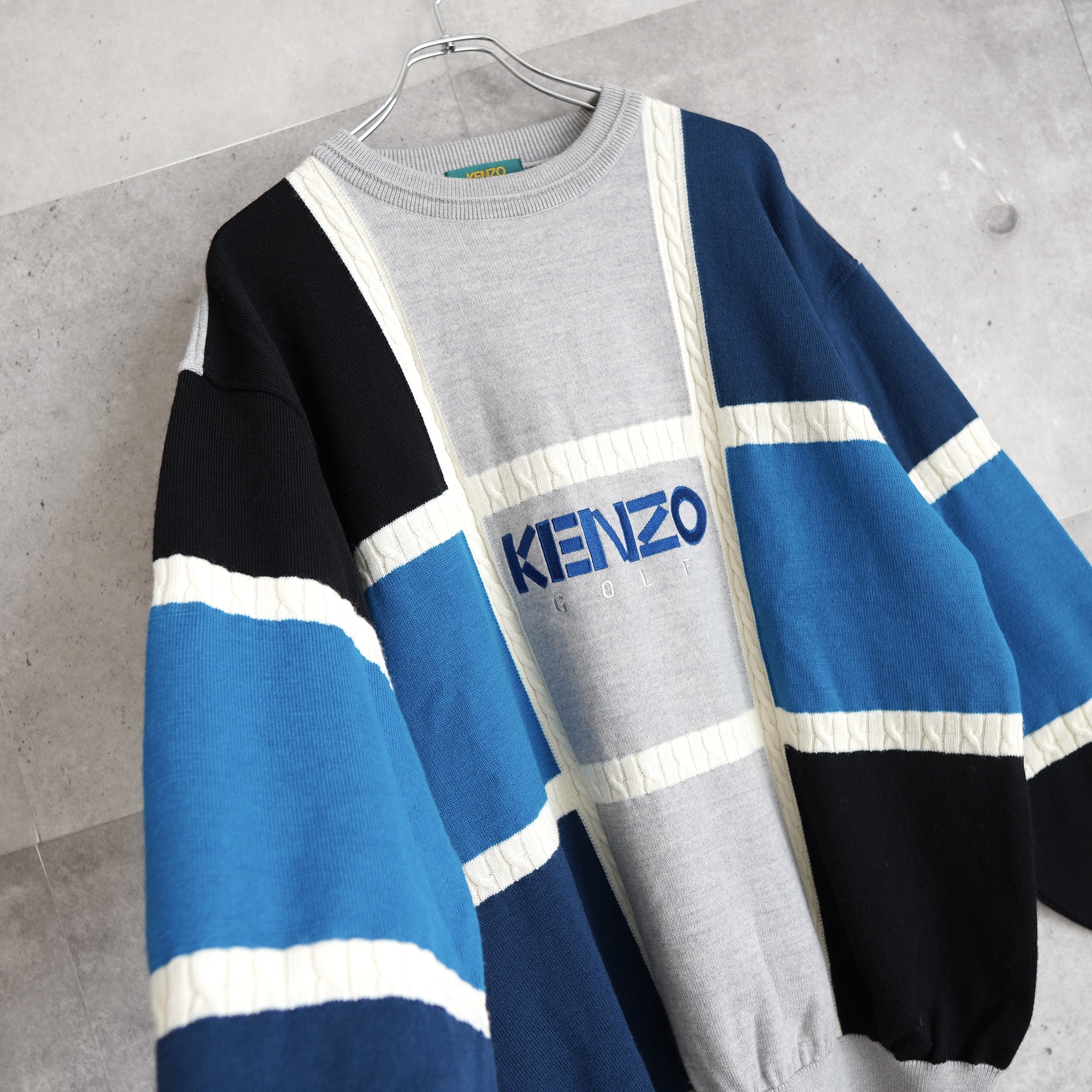 KENZO ケンゾー ニット セーター 90's 切り替えデザイン ロゴ刺繡 日本